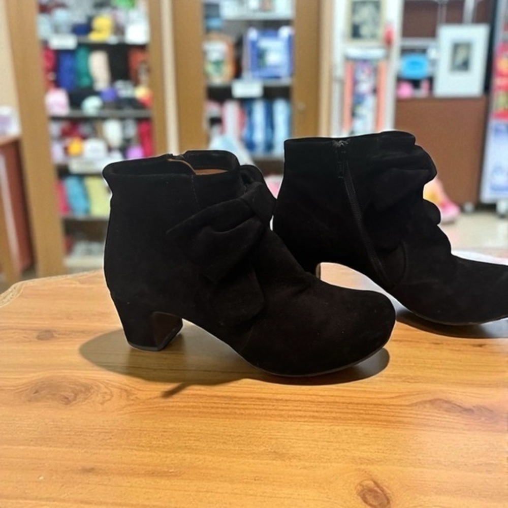 Chie Mihara Black Suede Ankle Boots with Bow